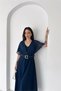 Women's Navy Blue Chiffon Dress with Sleeve Details, V-Neck, Belt, and Midi Length. ---- Nbk085 - 4