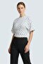 White Polka Dot Crew Neck Gathered Waist Bat Sleeve Crop Blouse - 4
