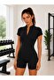 Women's Short Sleeve Zippered Shorts Jumpsuit
