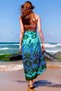 Turquoise Blue Green Ethnic Patterned Viscose Sea Pareo Shawl Beach Skirt Multi-Purpose Summer Sarong Dress - 2