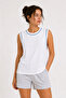 Women's Contrast Ribbed Sleeveless Athlete Crew Neck Summer Basic Athlete Top - White