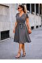 Women's Short Sleeve Collared Waist Belted Short Janjan Crepe Short Dress - 2
