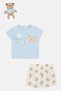 Toddlers Girl 3 Pieces Graphic Print Top With Shorts And Plush Toy Set, Multicolor - 2