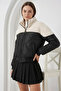 Women's High Collar Quilted Puffy Ecru Coat - 2