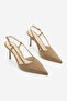 Women's Stiletto Pointed Toe Open Back Ankle Strap Classic Heeled Shoes Tandor Camel Suede - 5