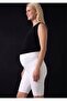 Women's Ecru Diver Above Knee Biker Leggings High Waist Adjustable & Stretchy Maternity Leggings - 5
