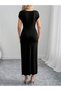 Women's Half Moon Sleeve Round Neck Front Buckle Detail Modal Maxi Dress - 4