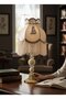 Ecru Velvet Covered Vintage Classic Lampshade with Pearl Base - 2