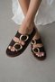 Arlena Adjustable Double Gold Buckle Detailed Women's Slippers - Brown Suede - 4