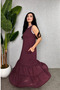 New Season Women's Strappy Round Neck Skirt Hem Chiffon Detailed Long Viscose Two-Thread Dress - 4