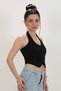 Women's Modern Cut Halter Neck Buttoned Back Detailed Vest Blouse Crop