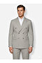 Men's Stone Color Double-Breasted Suit - Slim Fit Striped Textured Six-Button Pocket Suit