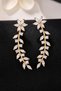 Women's Zircon Waterway Flower and Leaf Model Ear Climber Gold Safety Pin Earrings - 4