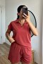 Pomegranate Flower Oysho Fabric Modal Polo Collar Tshirt Shorts Set - 3