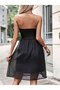 Women's Off-The-Shoulder Madonna Collar Short Pompom Chiffon Dress - 2