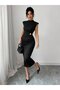 Women's Semi-Turtleneck Short Sleeve Floral Accessory Detailed Midi Diver Dress - 4