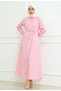 Stripe Patterned Belted Hijab Long Dress - 2