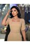 Imported Scuba Crepe Fabric Belt Included, Stone Detailing with Draping, Lined, Special Design Midi Dress - 3