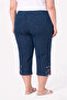 Plus Size Women's Below Knee Bead Embroidery Detail Jeans Capri 03 Blue - 3