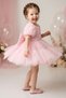 Baby Girl Birthday Party Wedding Dress Short Sleeve Rose Bow Tulle Tutu Lined
