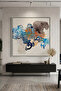 Blue Tide Abstract Calligraphy Islamic Wall Art | Framed Canvas Print | Arabic Calligraphy Decor for Living Room, Bedroom, Office & Gift