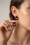 Burgundy Enamel Black Stone Detailed Gold Color Geometric Square Earrings - 2
