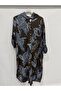 Brown Italian Shawl Pattern Hooded Foldable Long Sleeve Oversize Long Shirt Dress 42 - 46 Size