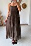 Pliated Collar Strappy Long Dress 3413