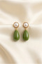 Khaki Green Pearl Detailed Drop Shaped Gold Color Dangle Earrings