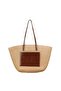 Minimal Solid Straw Woven Tote Bag PU Patch Large Capacity Summer Beach Shoulder Bag