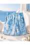 Boy's Blue Sailor Patterned Lace-Up Swimsuit Shorts with Pockets and Elastic Waist - 3