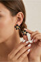 Turquoise Enamel Flower Figured Gold Color Steel Earrings