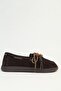 Women's Brown Suede Beaded Detailed Lace-Up Loafer - 2
