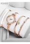 Womens Rose Gold Watch and Elegant Bracelet Set Glitter Crystal Stainless Steel Wristwatch with 3 Bracelets Fashion Jewelry Gift for Girls White - 2