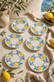 Set of 6 Lemon Patterned Ceramic Dessert Plates 16 cm Mediterranean Themed Cake Breakfast and Presentation Plates