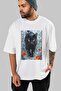 For the Sake of Cat Love 60 Front Cat Printed White Oversize T-Shirt 100% Cotton Unisex Cat Lover Premium Design - 7