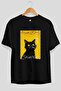 For the Love of Cats 29 Front Cat Printed Black Oversize T-Shirt 100% Cotton Unisex Cat Lover Premium Design