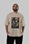 For the Sake of Cats 120 Front Cat Printed Beige Oversize T-Shirt 100% Cotton Unisex Cat Lover Premium Design - 5