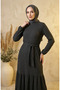 Bubble Fabric Dress with Elastic Sleeves and Belt 0510-02 Smoked - 2