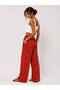 Women's Fabric Embossed Detailed Loose-Fitting Trousers with Wide Legs and Lace-Up Front, Stylish Twist Detail - 2