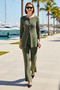 Women's Silvery Knitwear Set, Crew Neck, Buttoned, Long Sleeve, Thin Textured, Comfortable, Casual, Modern, Stylish