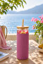 Bamboo Straw Glass Cup 550 ml Coffee Bubble Tea and Water Bottle with Silicone Cover - Pink - 2