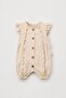 Ruffled Button Closure Linen Baby Romper - 2