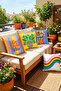 Rainbow Flowers Patterned 4-Piece Throw Pillow Cover Set - 2