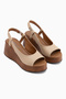 Marry Genuine Leather Beige Elastic Wedge Heeled Women's Shoes - 3