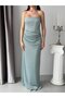 Mint Strapless Silvery Draped Long Evening Dress - 6