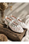 White Lace Stone Detailed Mary Jane Ballerina Shoes - 7