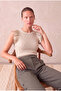 Women's Ecru Jacquard Knitted Regular Fit Crew Neck Ruffle Short Sleeve Blouse Telma - 3
