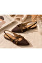 Women's Pointed Toe Cross-Strapped Gold Buckle Slingback Ballerinas - 8