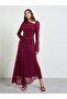 Burgundy Gathered Asymmetric Neck Maxi Dress - 2